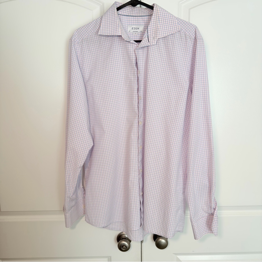 Eton Men's Lavender Checkered Dress Shirt